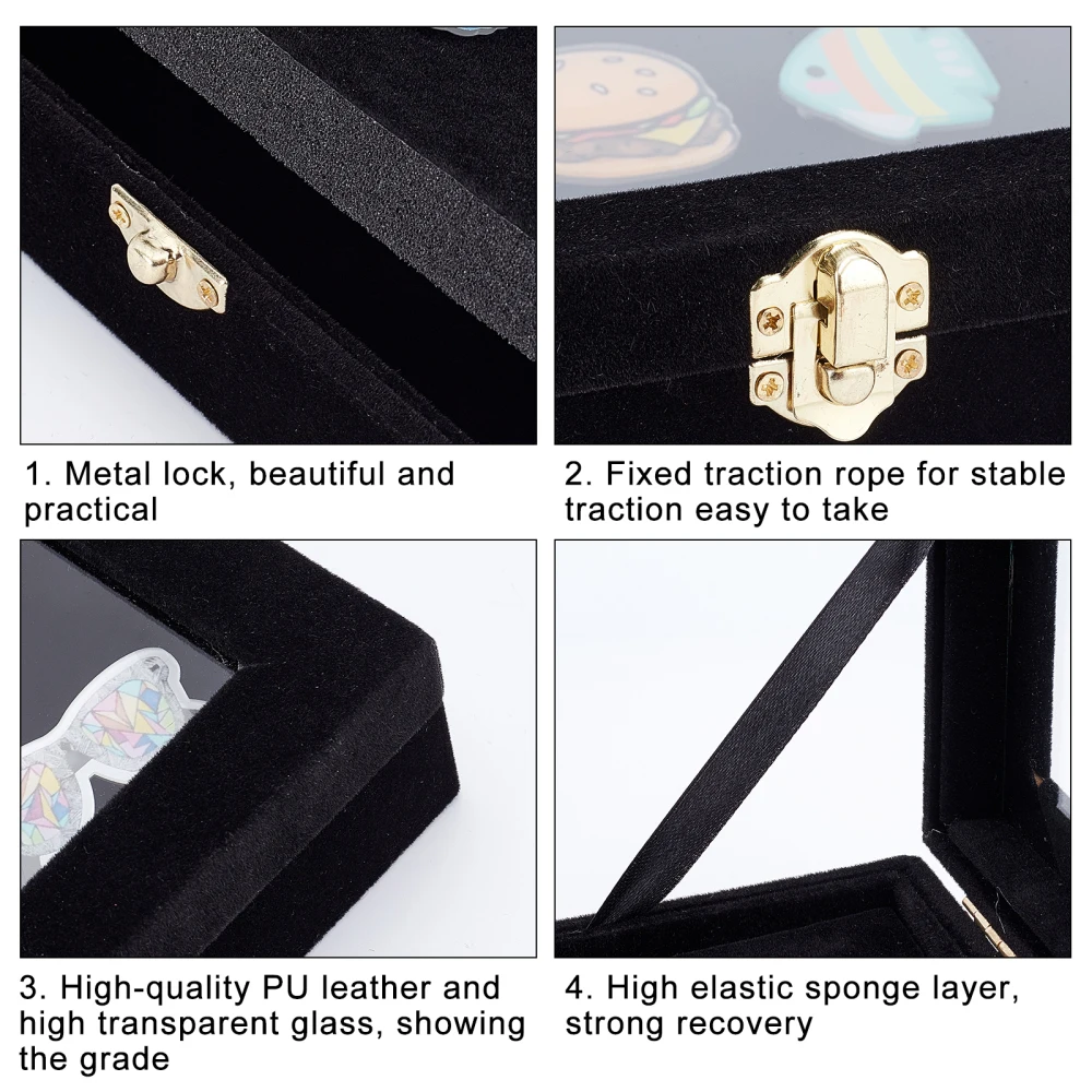 Square Wooden Presentation Boxes with Glass Window Black Velvet Pin Display Case for Jewelry Badge Storage Organizer Holder Show