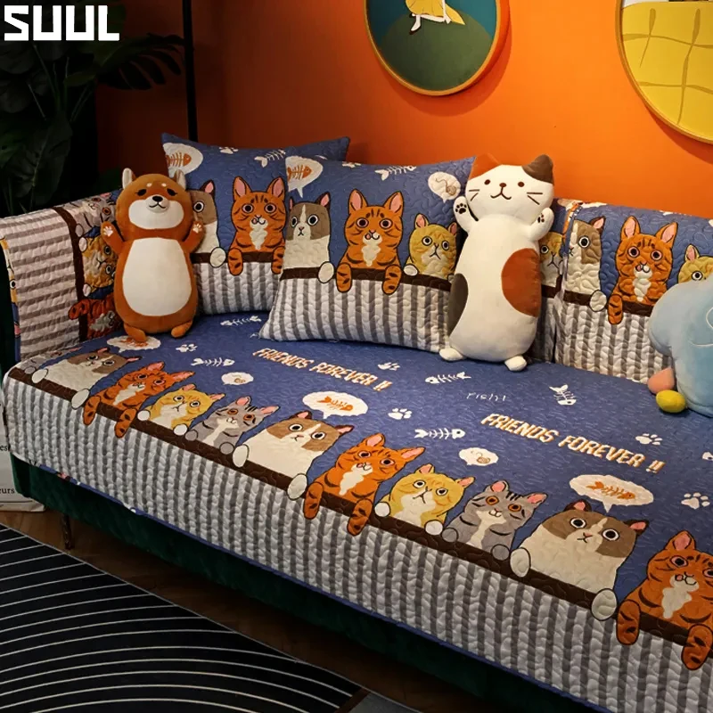 

Cartoon Cotton Sofa Towel Anti Pets Kids Scratching Cover Non-Slip Couch Cover Sofa Towel Washnable Seat Cushion Covers