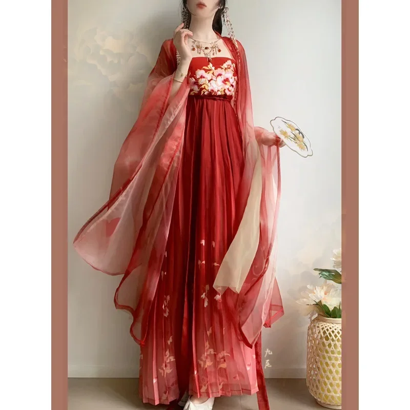 MZ03 Tang System Рубашка длиной до груди с большими рукавами Chebule Юбка Hanfu Женская