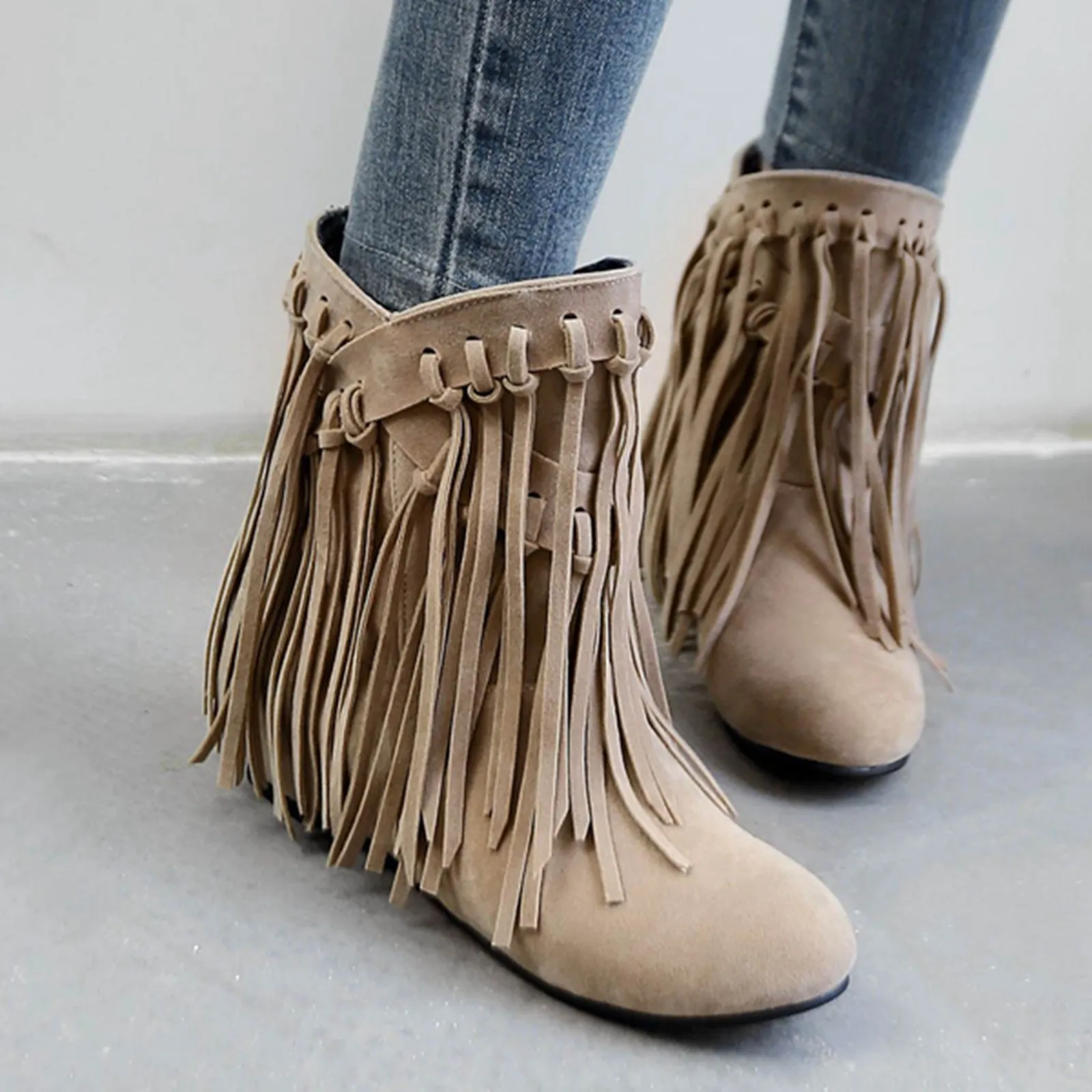

2022 Winter Boot Female Tassel Ankle Boots Slip One Round Toe Shoes Woman Non-slip Boots Women Casual Outdoor Bottine Femme