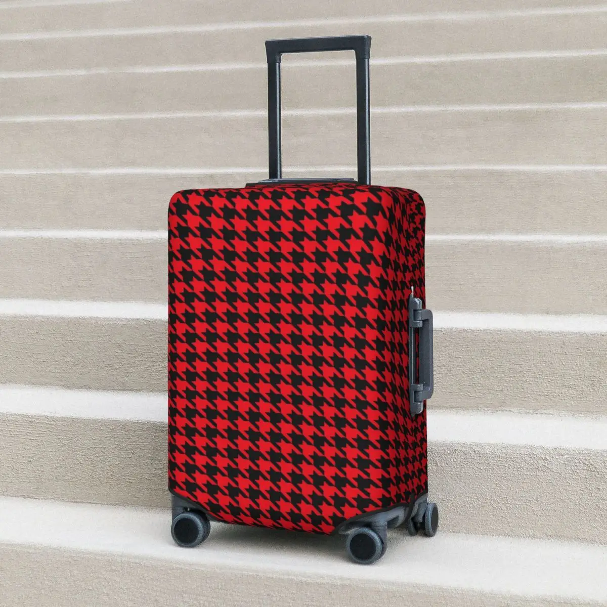

Vintage Houndstooth Suitcase Cover Black and Red Travel Flight Practical Luggage Supplies Protection