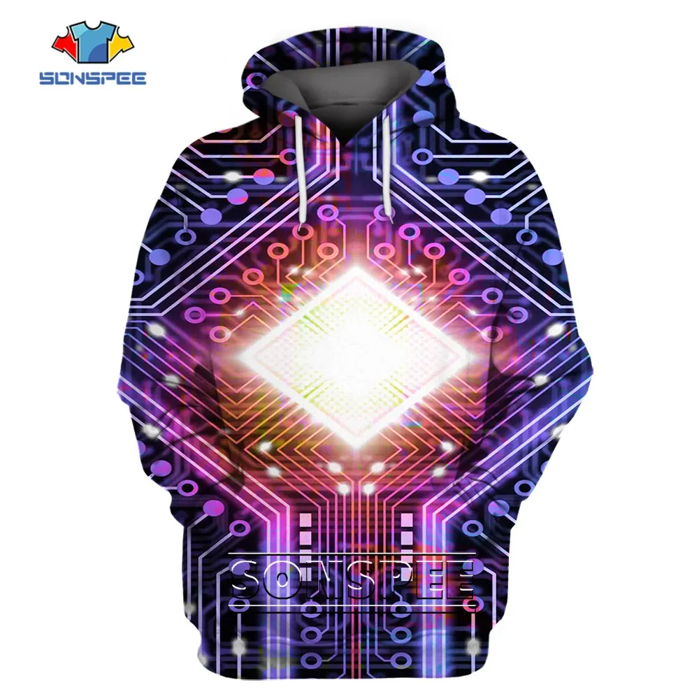 

SONSPEE Electronic Chip Hoodie 3D Printed Men Women Oversize Circuit Boards Clothing Long Sleeve Fashion Casual Hip Hop Hoodies