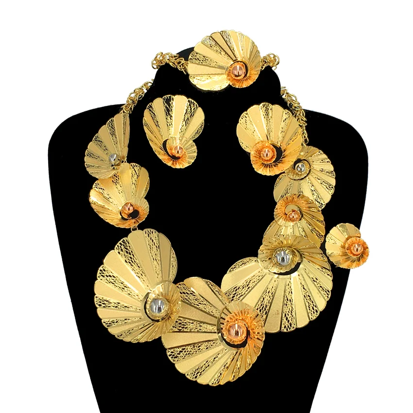 

Новейший бразильский золотой полный медный комплект ювелирных изделий Женская мода ожерелье праздничный подарок свидание аксессуар FHK13507