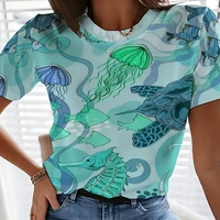 womens summer fashion printed t shirt casual street clothing polyester short sleeve t shirt loose round neck womens t shirt