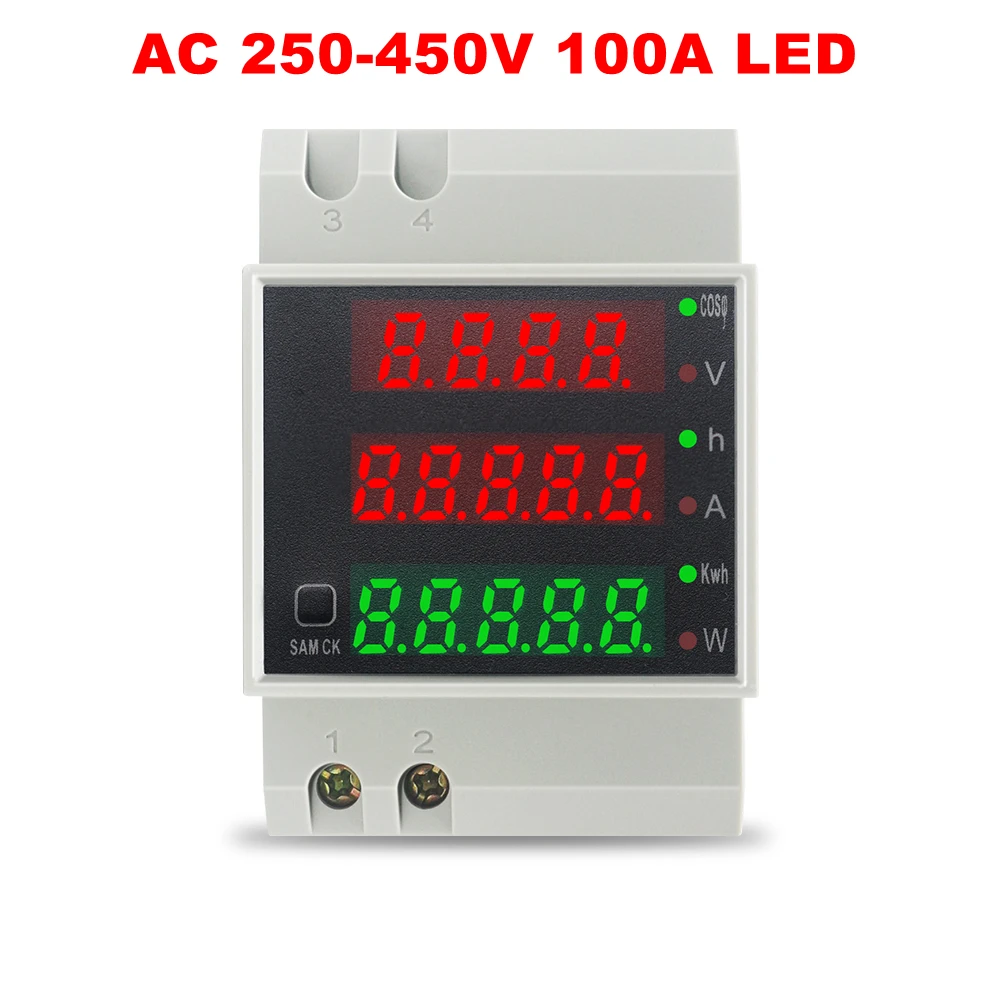 

D52-2047 DIN Rail LED Digital Voltage Meter AC200-450V AC80-300V 100A Active Power Factor Electric Energy Ammeter Voltmeter Di