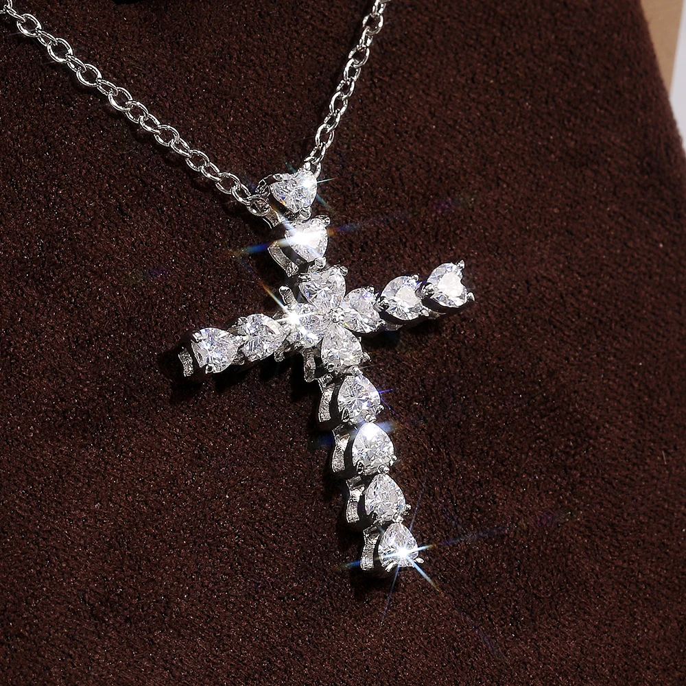 

New Delicate Crystal Heart Cross Pendant Necklaces for Women Shiny CZ Fine Anniversary Gift Fashion Versatile Female Necklace