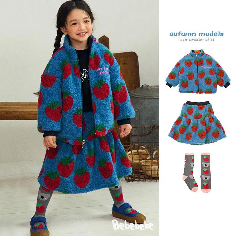 

Spot! BE girl's new warm suit ins explosion autumn and winter exotic strawberry coat cute female treasure suit BEBEBEBE