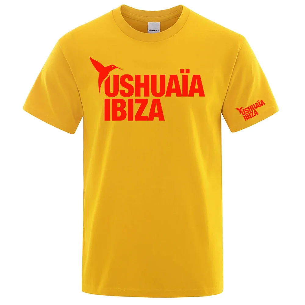 Фото Новая 100% хлопковая футболка 2026 года для мужчин с логотипом Ushuaia Ibiza, однотонная, с круглым вырезом, коротким рукавом, дышащая №4