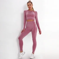 yoga clothes europe and america little jacquard seamless sports suit long sleeved gradient fitness tight yoga pants women