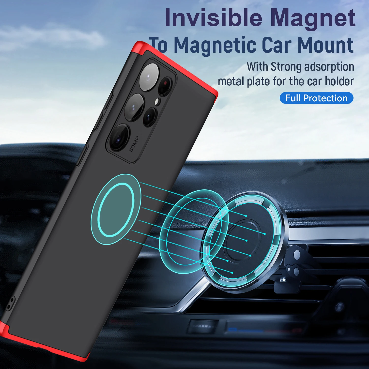 3 in 1 Magnetic Car Case S22 Ultra Plus 5g Luxury Hard Plastic Camera Protection Cover For Samsung Galaxy S22 S21 S20 Ultra Plus