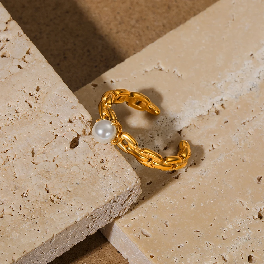 

BOAKO Classic Stainless Steel 18K Ring Twist Open Rings For Women Pearl Christmas Wedding Aesthetic Jewerly Engagement Anillos