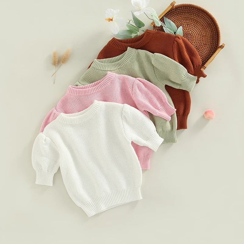 

Spring Autumn Children’s Casual Short Sleeve Sweater Toddler Boys Girls Solid Color Round Neck Pullover Knitwear Winter Outwear