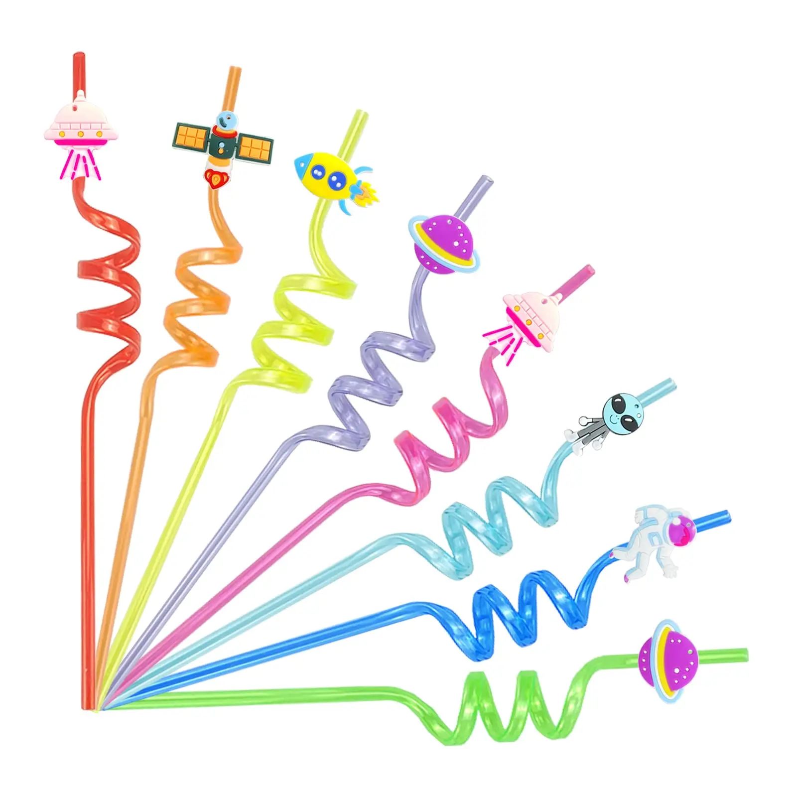 

8pcs Outer Space Straws Reusable Planet Astronaut PET Straws For Baby Shower Kids Outer Space Birthday Party Decoration Supplies