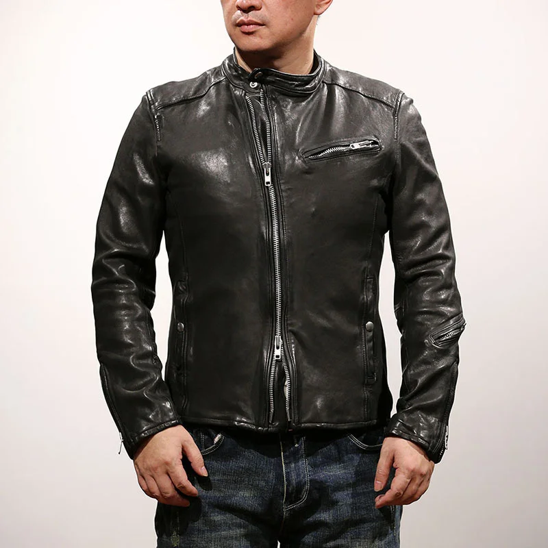 

quality 2023 new high luxury brand real brand.Men slim fit comfortable tanned sheepskin jacket.Popular Korea genuine leather coa