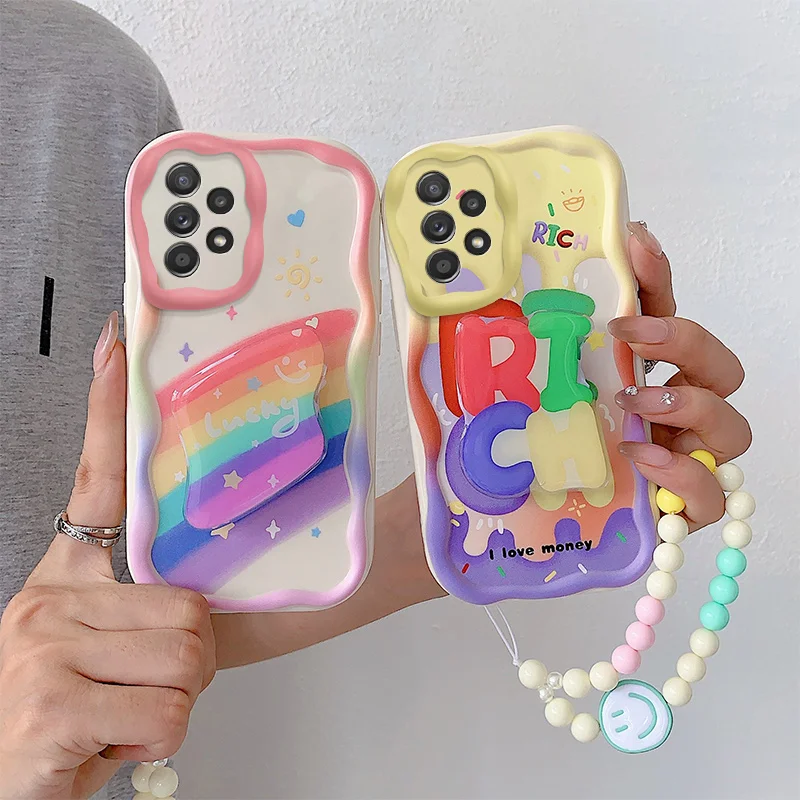 

Fashion Luxury Cute Doll Cartoon Bear Rainbow Phone Holder Candy Silicon Phone Case On For Samsung Galaxy A13 Lite 4G Back Cover