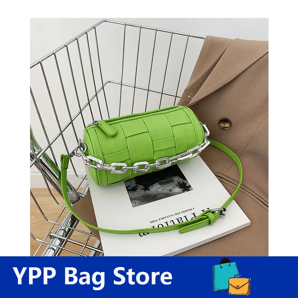 

Летняя женская модная нишевая дизайнерская маленькая сумка-мессенджер на плечо в форме бочонка, Женская Повседневная плетеная Сумка-цилин...