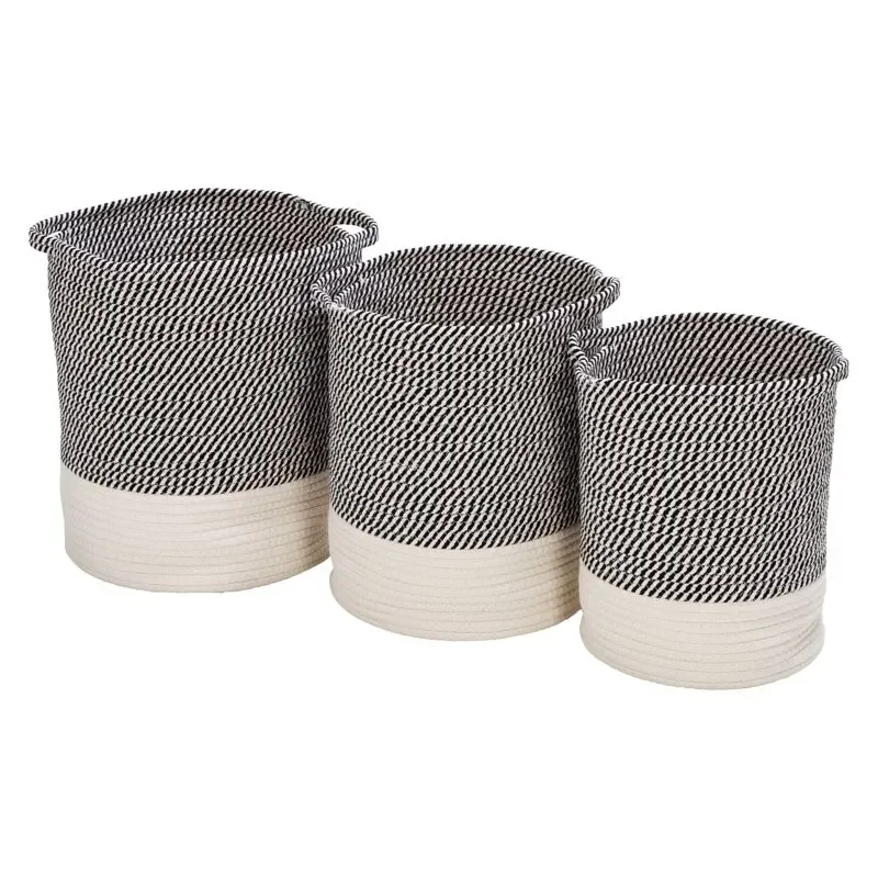 

Fast Shipping Honey Can Do Set of 3 Two-Tone Cotton Rope Baskets for Storage & Organization, Grey/White