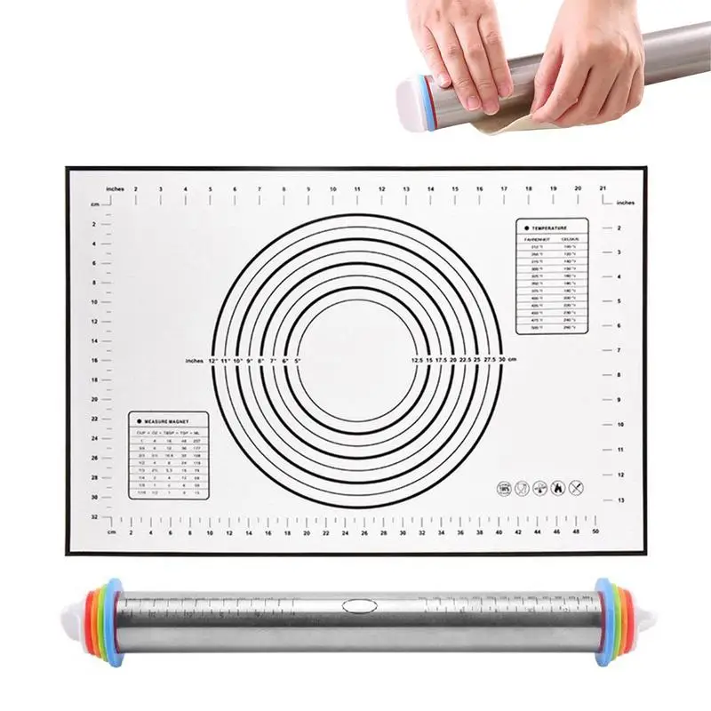 

Rolling Pin And Pastry Baking Mat Set Rolling Pin And Silicone Baking Pastry Mat Set Rolling Pins Set Incl Baking Mat For Baking