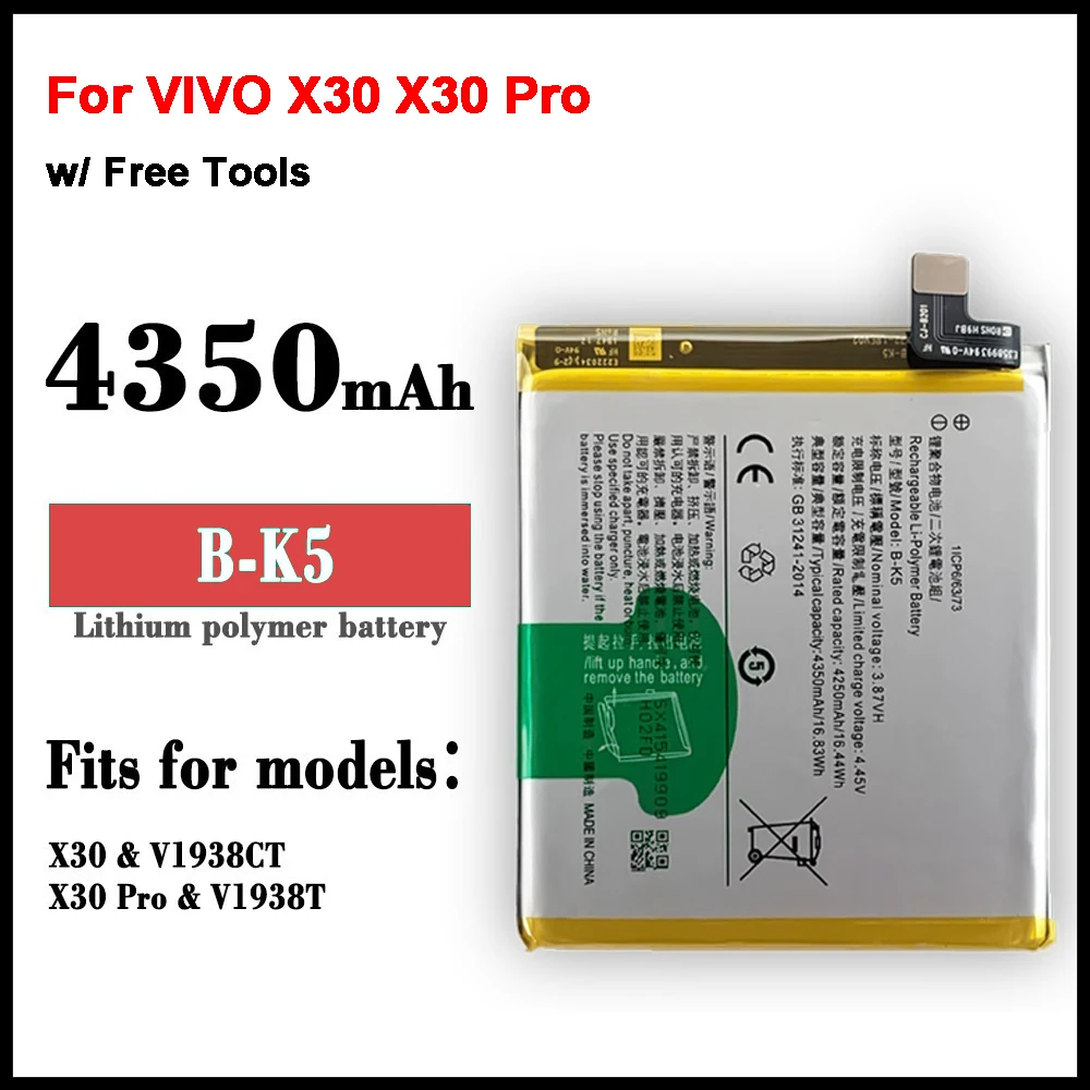 

New Original B-K5 Battery for VIVO X30 X30 Pro 4350mAh SmartPhone Replacement Batteries with Tool Gift