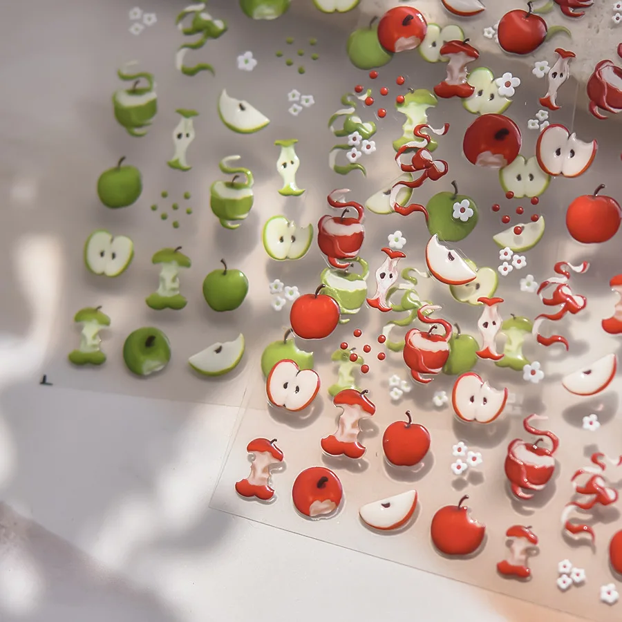 1 лист желе красные и зеленые яблоки дизайн ногтей наклейки самоклеящиеся для