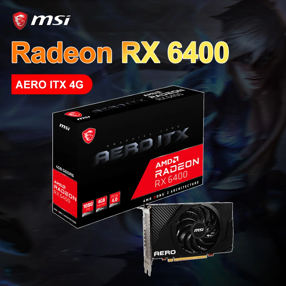

MSI Radeon RX 6400 AERO ITX 4G New RX6400 Graphic Card 4GB GDDR6 64Bit 6nm AMD GPU Support AMD Intel Desktop CPU Motherboard