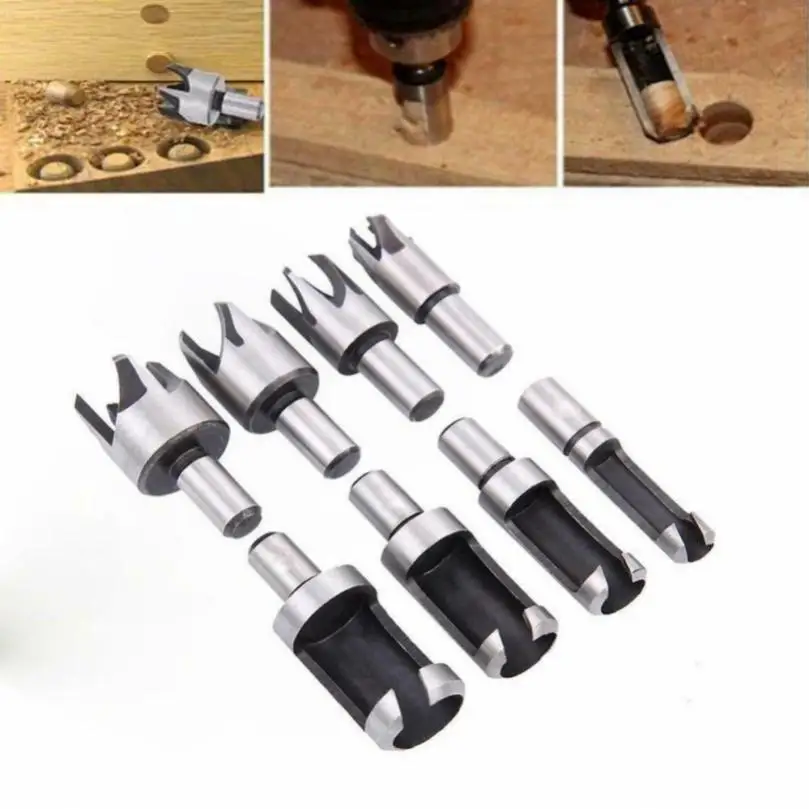 

8pcs 5/8inch 1/2inch 3/8inch 1/4inch Carbon Steel Wood Plug Hole Cutter Drill Bit Set for Opening Hole