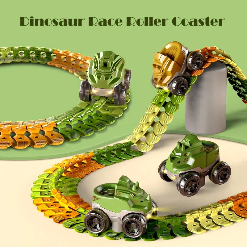 

Dinosaur DIY Assembled Race Track Rail Car Toy Gravity-free Bend Flexible Racing Track Diecast Railway Toys For Children Gift