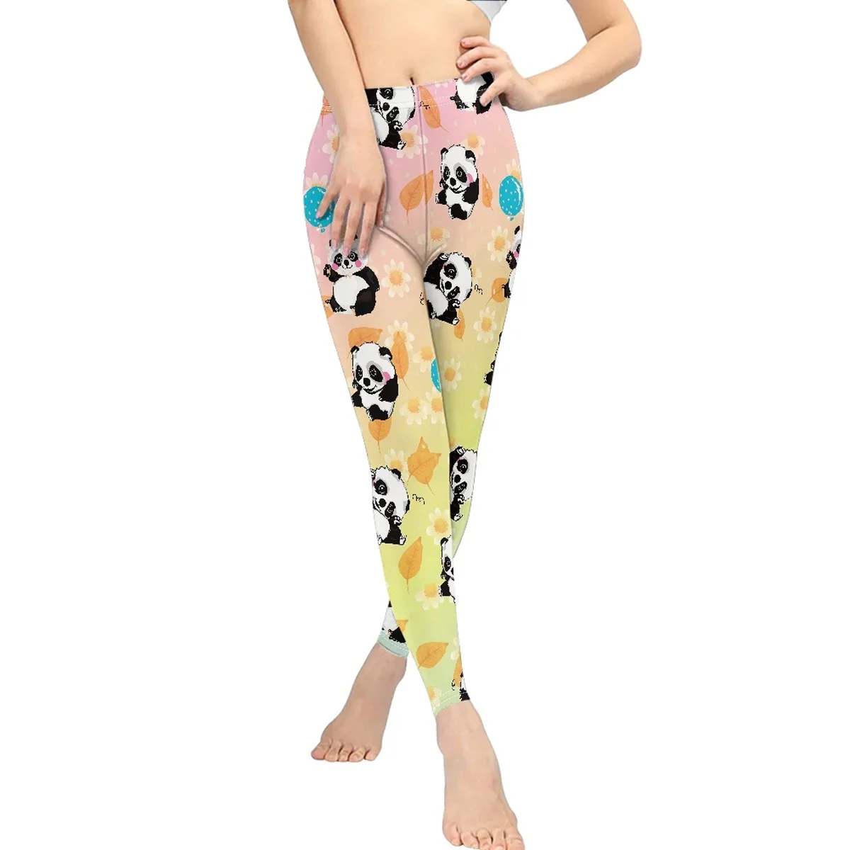 Cartoon Panda Gradient Woman Sportswear Seamless Fitness Gym Suit Elastic Drawstring Yoga  Leggings Tracksuit Female Clothes New