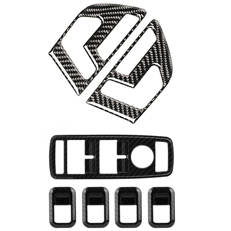 

Carbon Fiber Car Door Buttons Seat Adjustment Panel Cover Trim 2Pcs With 5Pcs Auto Window Switch Button Trim Cover Frame