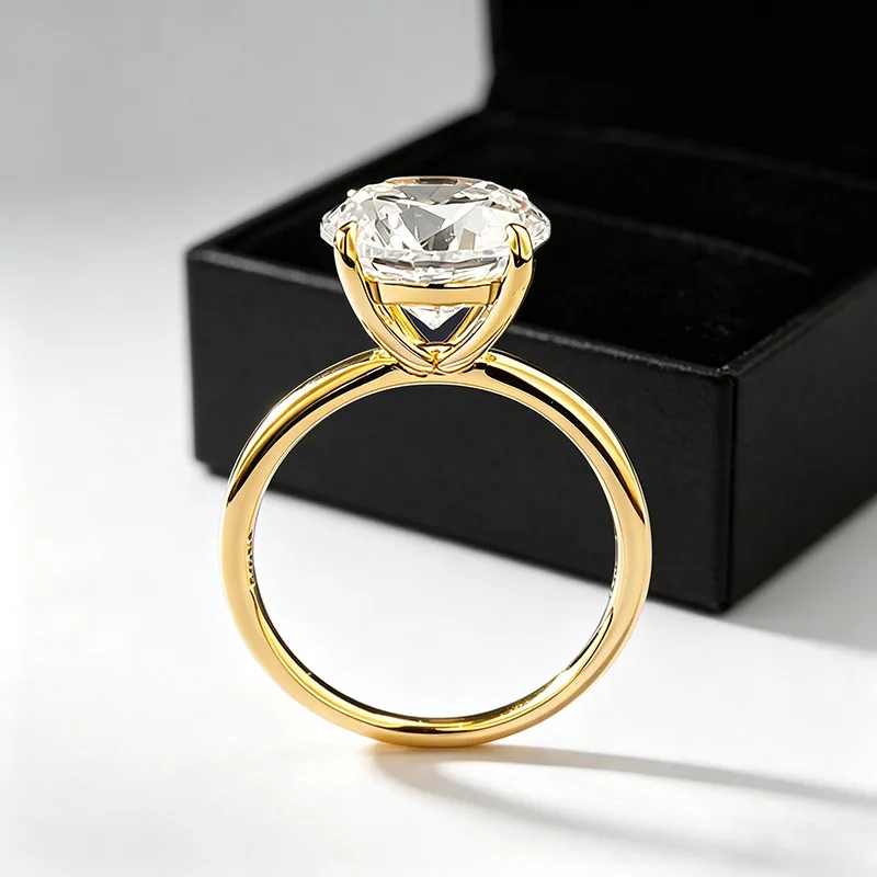 Фото Кольцо из золота 14K с одиночным бриллиантом 10 мм, выращенным в лаборатории, и серебром 925 пробы, обручальное/помолвочное кольцо для женщин, ювелирное украшение для невесты №3
