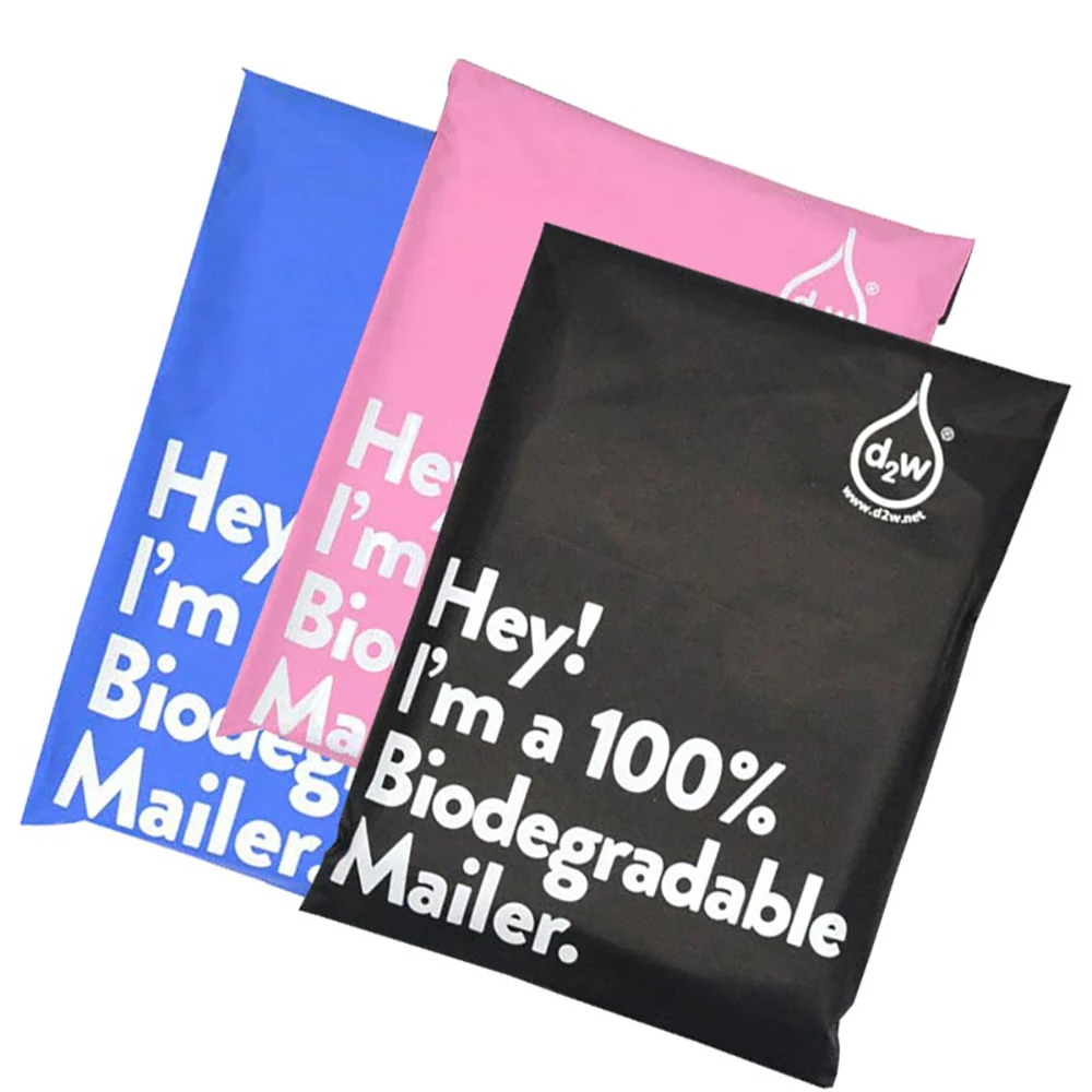 

50PCS Eco Friendly D2W Biodegradable Pink Blue Poly Mailers Mailing Bag For Clothing Adhesive Envelopes Courier Express Bags