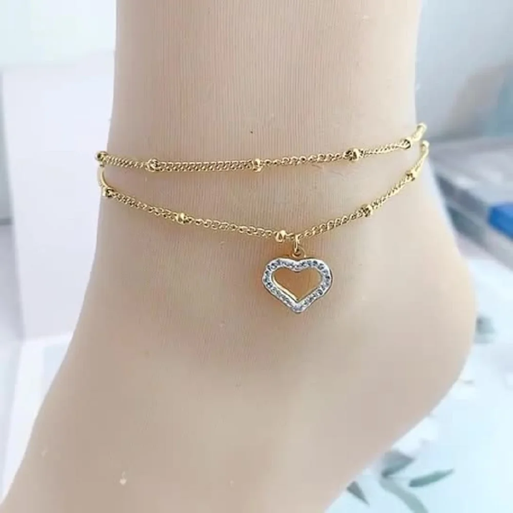 

Fashion Temperament Double Layer Bead String Chain Sweet Love Zircon Beach Style Anklet Elegant Ladies Luxury Footwear