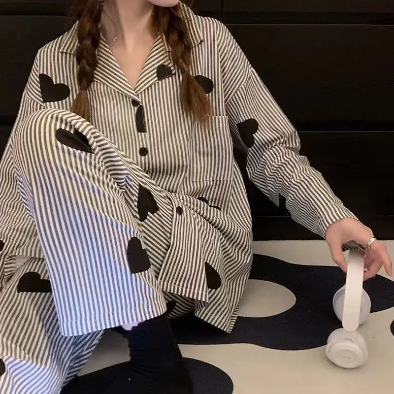 

Женская одежда Love, длинные пижамы, Женская пижама, одежда для сна с рукавом, Осенние пижамные комплекты, зимняя одежда с принтом