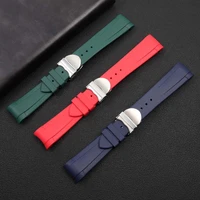 high quality curved end rubber watchband for tudor black bay gmt watch strap with folding buckle black blue red 22mm wrist band