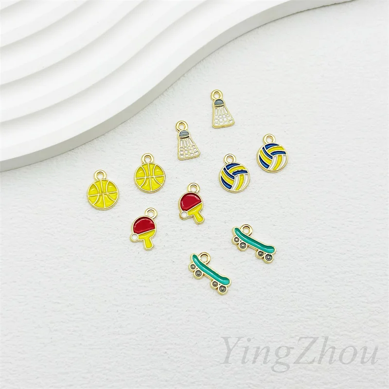 

10pcs Cartoon Ball Skateboard Alloy Metal Drip Oil Pendant for Jewelry Findings DIY Handmade Necklaces Keychain Earrings Making