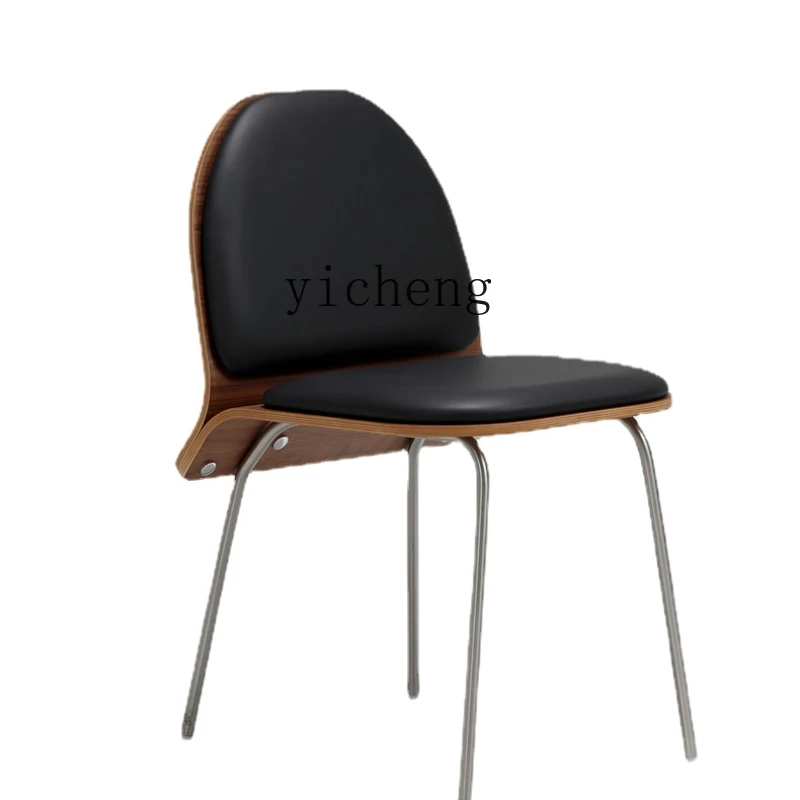 

YY Antique Style Simple Copenhagen Black Walnut Leather Metal Dining Chair