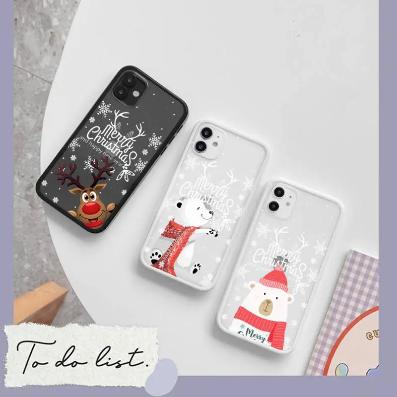 

Merry Christmas deer new year Phone Case matte transparent For iphone 7 8 11 12 13 plus mini x xs xr pro max cover
