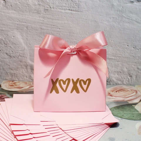 Очаровательный розовый мини-Подарочный пакет с золотой фольгой «любовь», отлично подходит для конфет, шоколада, Ferrero Rock и небольших подарков, идеально подходит для свадьбы