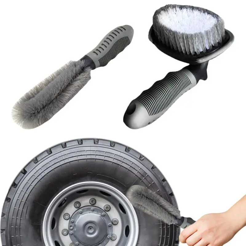 

Car Wheel Cleaning Brush Kit Portable Car Wheel Rim Brush Kit 2 Pieces Ergonomic Grip Rim Brushes Kit For Washing Vehicle Auto