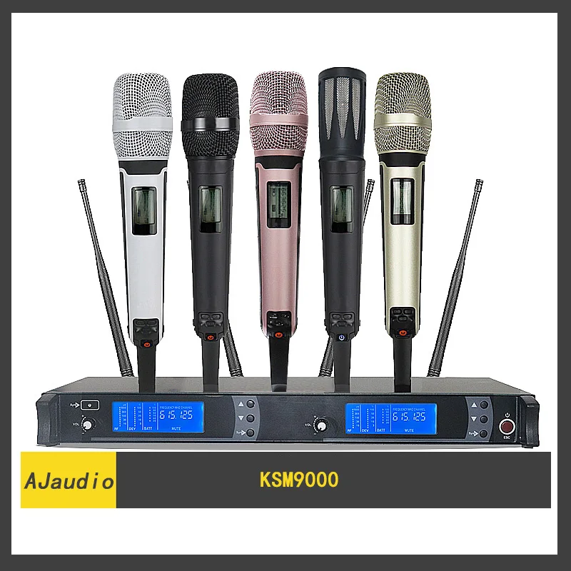 

AJ SKM-9000UHF adjustable frequency one drag two wireless microphone U segment stage performance conference speech family KTV we