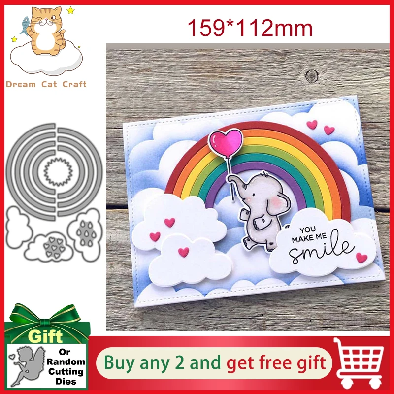 

New Dies 2022 Metal Cutting Dies Cut Die Mold Rainbow Strip Clouds Scrapbook Paper Craft Knife Mould Blade Punch Stencils Dies