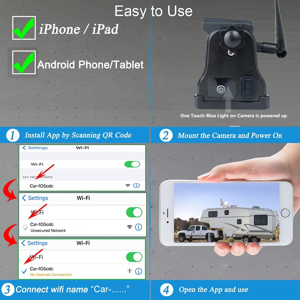iPoster Беспроводная Wi-Fi резервная камера сцепления Joytrip APP Магнитная база 9600 мА