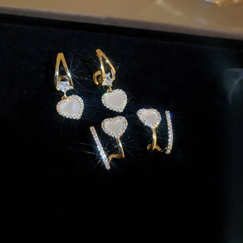 

Minar Personality Shiny CZ Cubic Zirconia Love Heart Drop Earrings for Women Hollow Out Double Layers Statement Earring Brincos