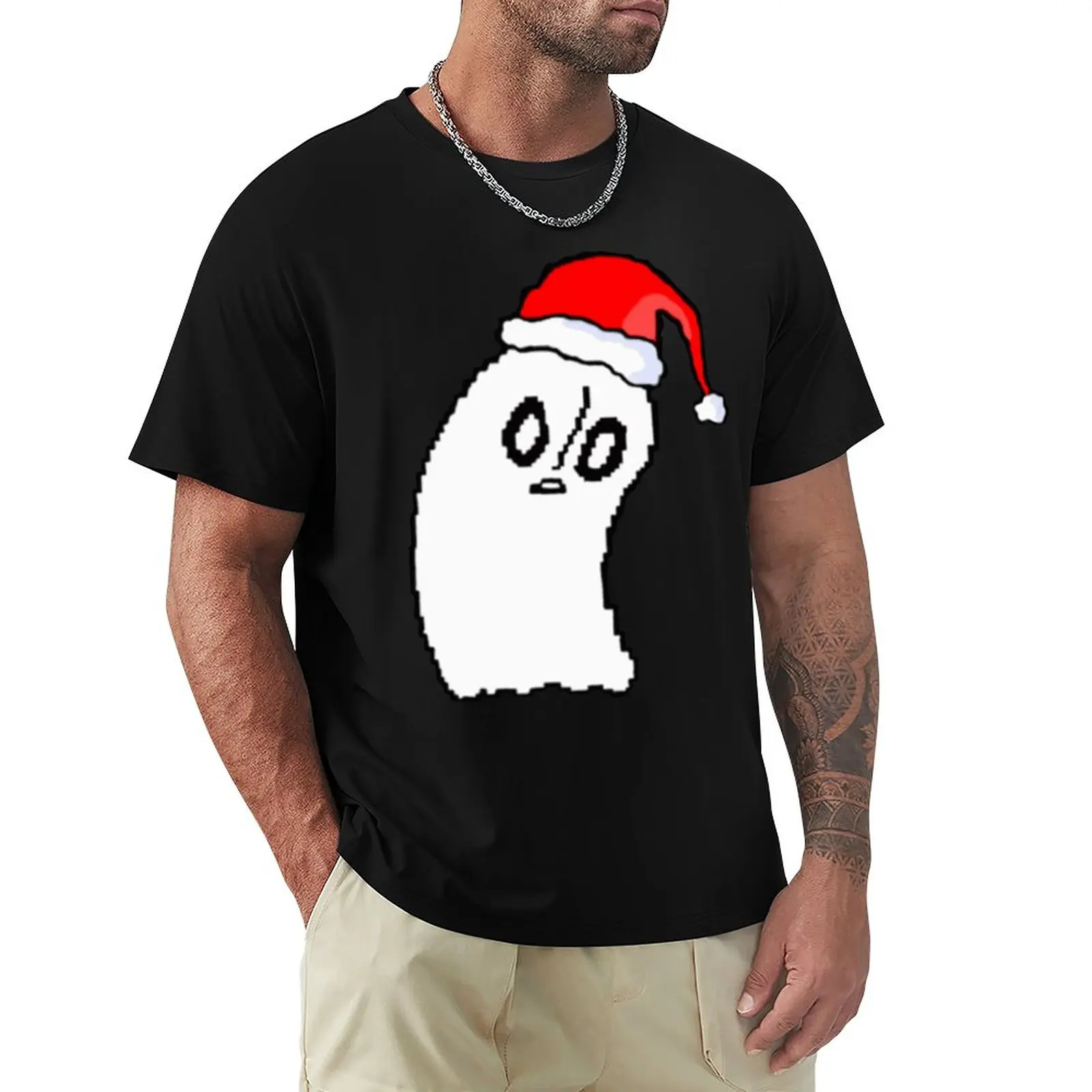 

Рождественские футболки с надписями Undertale, призраком, шапкой Санты, мужские хлопковые смешные футболки, футболка с круглым вырезом, одежда с...