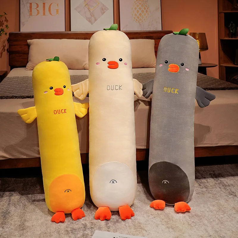 

80/100cm Big Size Plush Duck Long Pillow Stuffed Soft Kawaii Animal Sleeping Pillow Cushion Birthday Gift for Kids Girls Decor