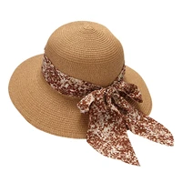 2022 new summer female sun hat bow ribbon panama beach hats for women chapeu feminino sombrero floppy straw hat