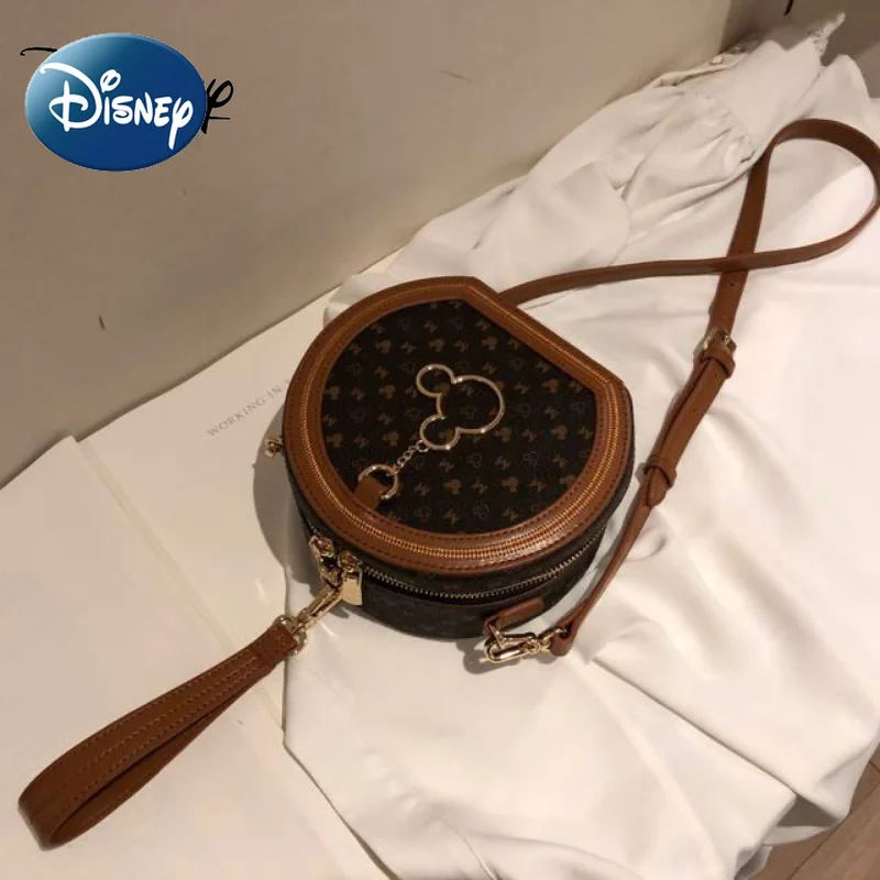 Disney Mickey Old Flower Small Barrel Bag Girl's New Vintage Handheld Crossbody Bag Fashion Popular Bag