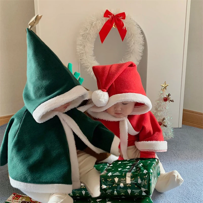 

Reindeer Santa Clause Baby Jacket Christmas Cloak Thicken Fleece Boy Girl Winter Warm Outwear Hooded Outwear Xmas Party Costumes