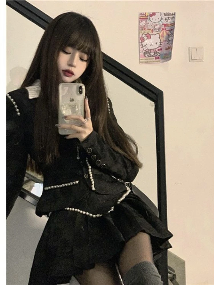 Женский костюм черный пиджак и юбка комплект из 2 предметов облегающая одежда