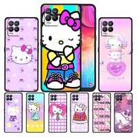 anime cute hello kitty for oppo gt master find x5 x3 realme 9 8 6 c3 c21y pro lite a53s a5 a9 2020 black phone case cover capa